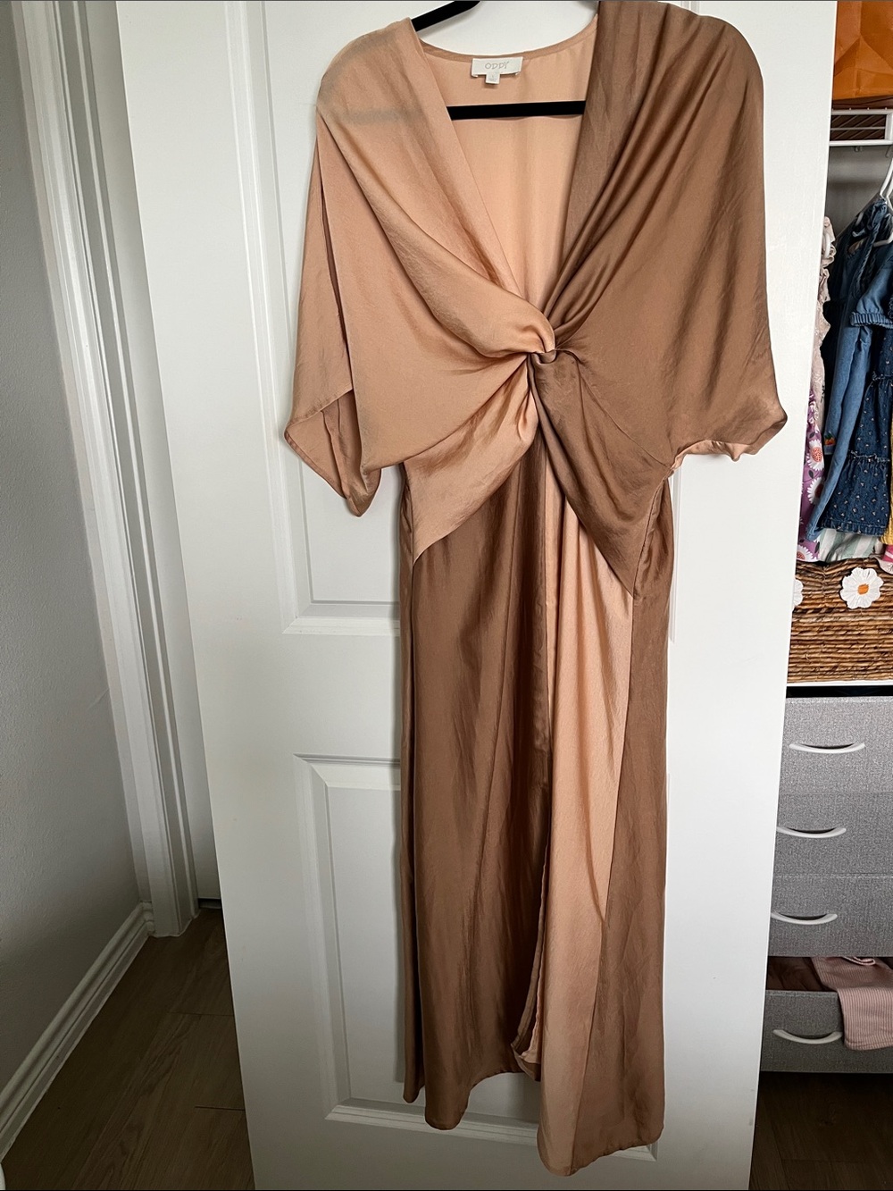 ODDY Satin Twist Front Colorblock midi Dress Size Large